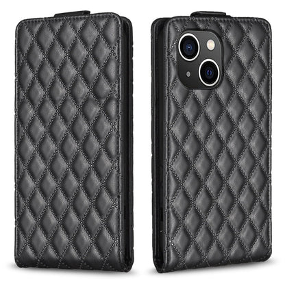 Avelena | iPhone 15 Diamond Lattice Vertikales Flip Leder Handyhülle - Schwarz