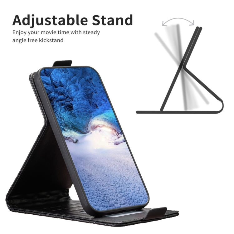 Avelena | iPhone 15 Diamond Lattice Vertikales Flip Leder Handyhülle - Schwarz
