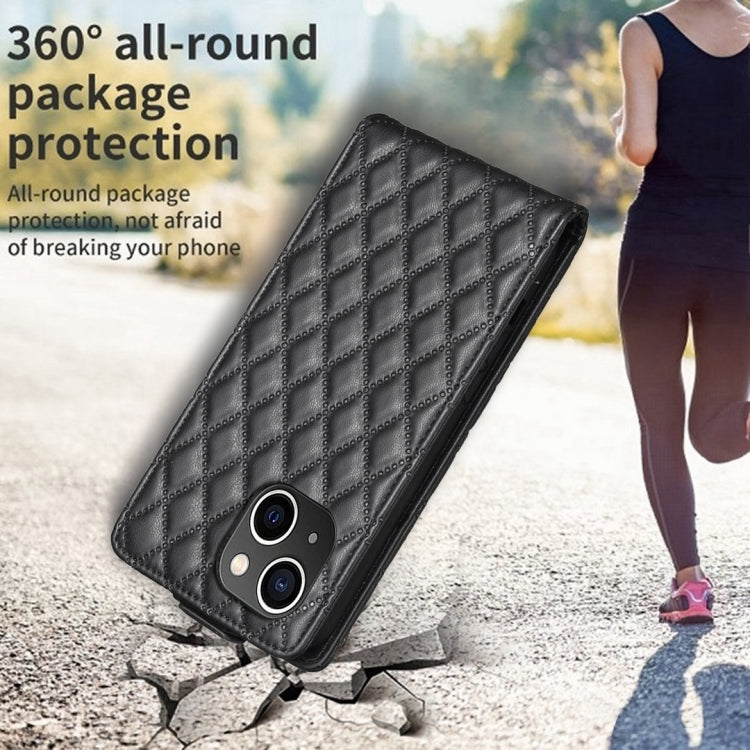Avelena | iPhone 15 Diamond Lattice Vertikales Flip Leder Handyhülle - Schwarz