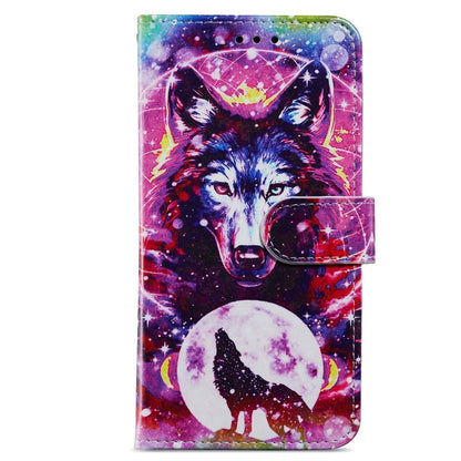 Avelena | iPhone 15 Plus Buntes Zeichnung Leder Handyhülle - Wolf Totem