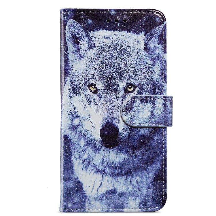 Avelena | iPhone 15 Bunt Zeichnen Leder Handyhülle - Weißer Wolf
