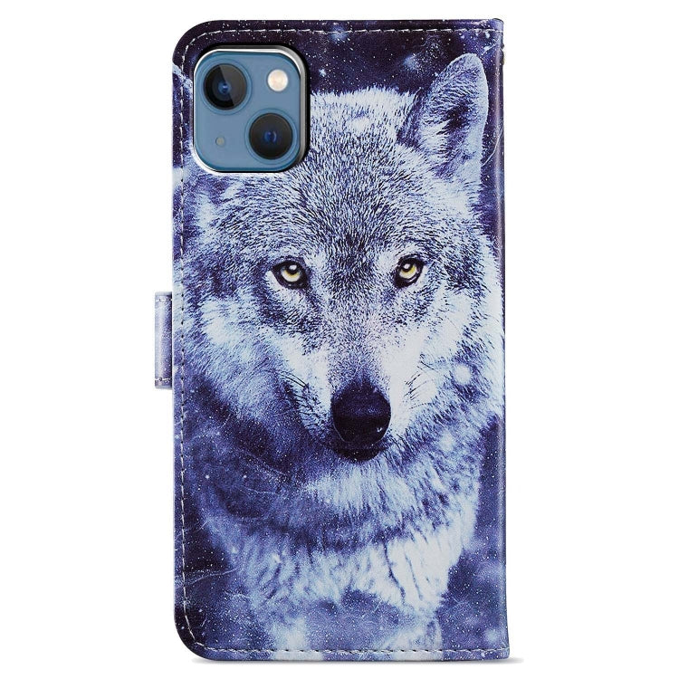 Avelena | iPhone 15 Bunt Zeichnen Leder Handyhülle - Weißer Wolf
