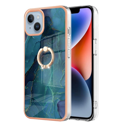 Avelena | iPhone 15 Elektroplattierung Marmor Dual-Seite IMD Handyhülle mit Ring - Grün 017