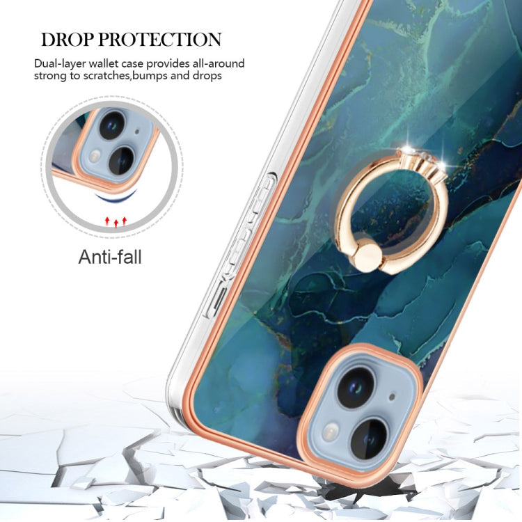 Avelena | iPhone 15 Elektroplattierung Marmor Dual-Seite IMD Handyhülle mit Ring - Grün 017