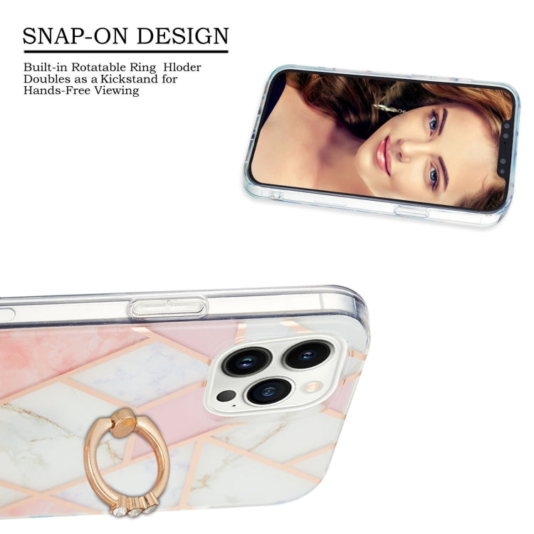 Avelena | Iphone 15 Pro Elektrophorese Splicing Marmor Muster Imd Tpu Stoßfest Hülle Mit Ring Halter - Pink Weiß