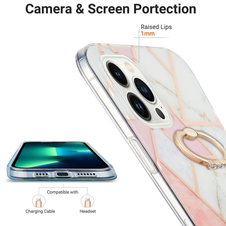 Avelena | Iphone 15 Pro Elektrophorese Splicing Marmor Muster Imd Tpu Stoßfest Hülle Mit Ring Halter - Pink Weiß