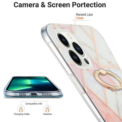 Avelena | Iphone 15 Pro Elektrophorese Splicing Marmor Muster Imd Tpu Stoßfest Hülle Mit Ring Halter - Pink Weiß