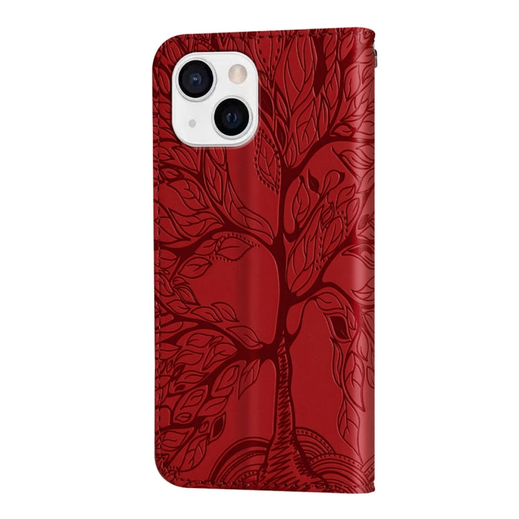 Avelena | iPhone 15 Lebensbaum Prägungsmuster Leder Handyhülle - Rot