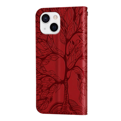 Avelena | iPhone 15 Lebensbaum Prägungsmuster Leder Handyhülle - Rot