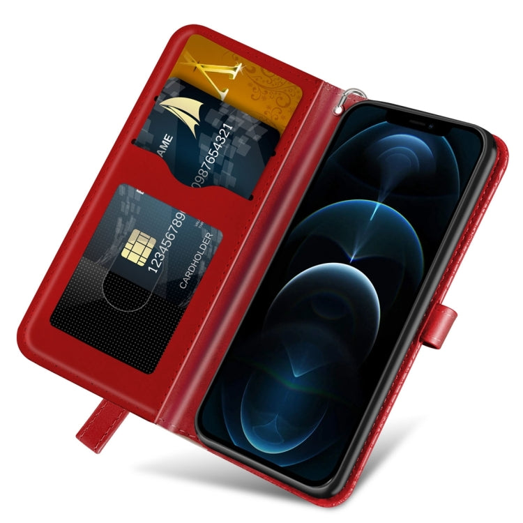 Avelena | iPhone 15 Lebensbaum Prägungsmuster Leder Handyhülle - Rot