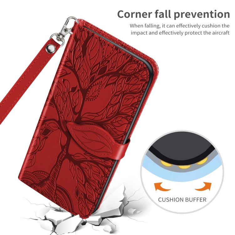 Avelena | iPhone 15 Lebensbaum Prägungsmuster Leder Handyhülle - Rot