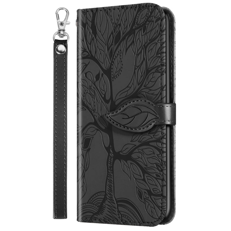 Avelena | Iphone 15 Pro Lebensbaum Präge Muster Leder Handytasche - Schwarz