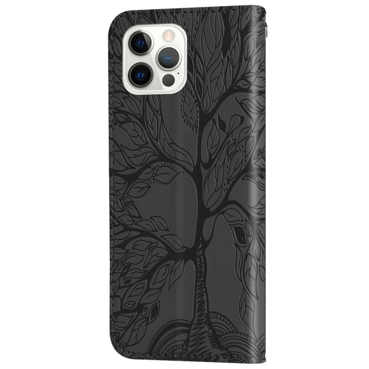 Avelena | Iphone 15 Pro Lebensbaum Präge Muster Leder Handytasche - Schwarz