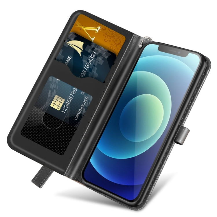 Avelena | Iphone 15 Pro Lebensbaum Präge Muster Leder Handytasche - Schwarz