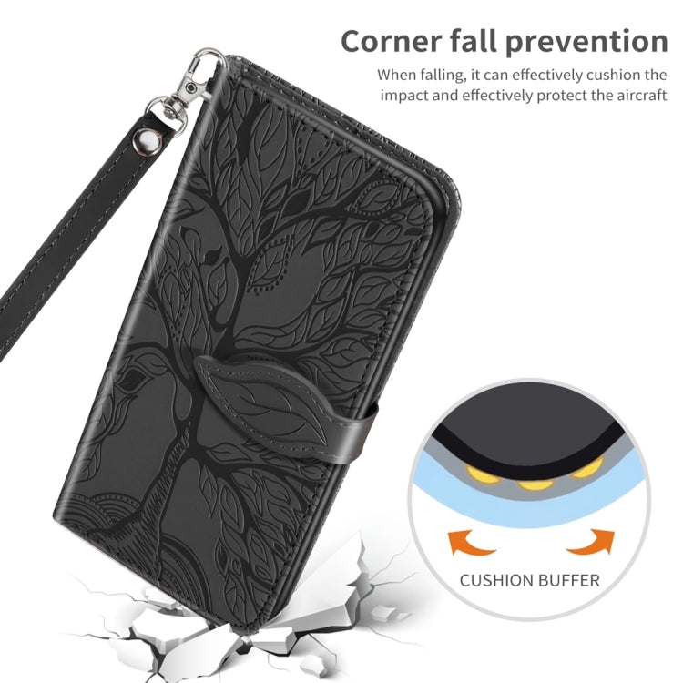 Avelena | Iphone 15 Pro Lebensbaum Präge Muster Leder Handytasche - Schwarz
