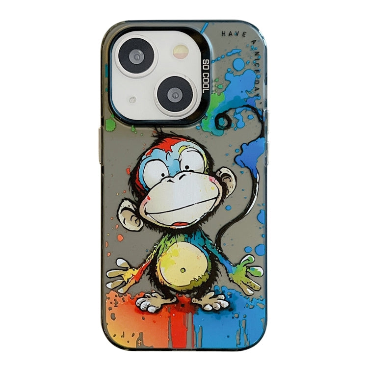 Avelena | iPhone 14 Tiermuster Ölgemälde-Serie PC + TPU Handyhülle - Glücklicher Affe