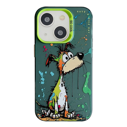 Avelena | iPhone 15 Tiermuster Ölmalerei Serie PC + TPU Handyhülle - Grüner Hund