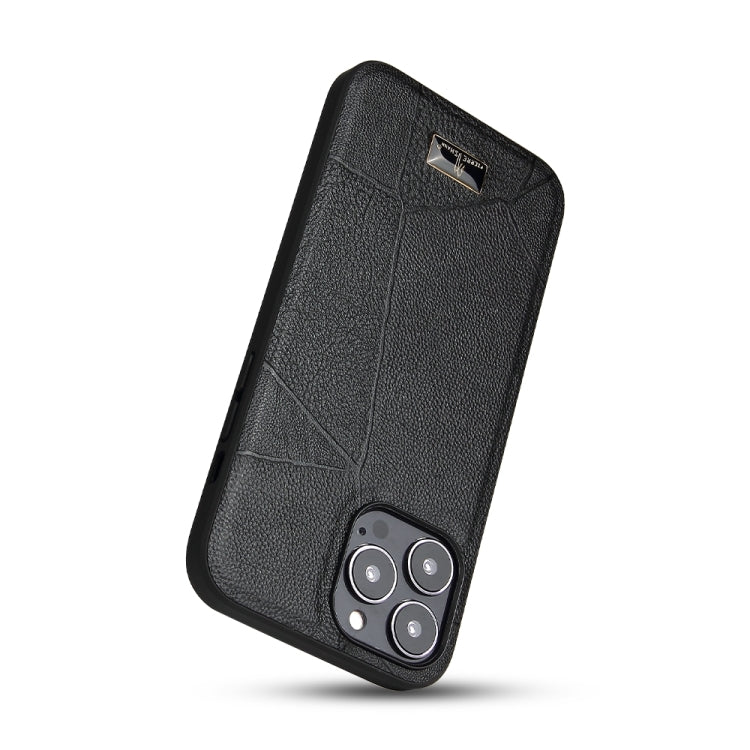 Avelena | Iphone 15 Pro Fierre Shann Leder Struktur Handyhülle - Ox Tendon Schwarz