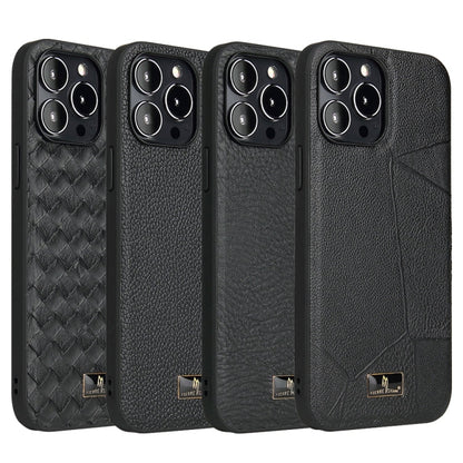 Avelena | Iphone 15 Pro Fierre Shann Leder Struktur Handyhülle - Ox Tendon Schwarz