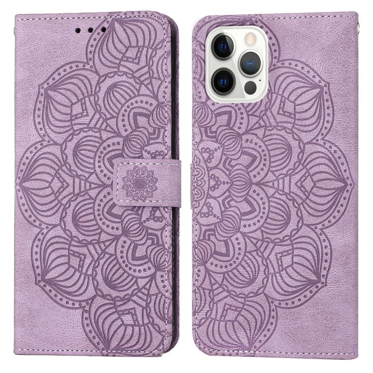Avelena | Iphone 15 Pro Mandala Prägung Flip Leder Handyhülle - Lila