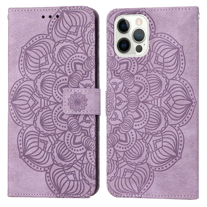 Avelena | Iphone 15 Pro Mandala Prägung Flip Leder Handyhülle - Lila