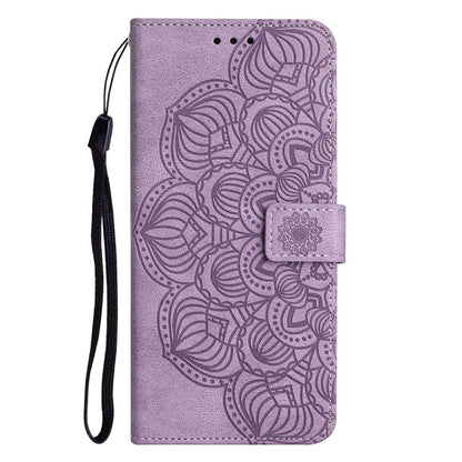 Avelena | Iphone 15 Pro Mandala Prägung Flip Leder Handyhülle - Lila