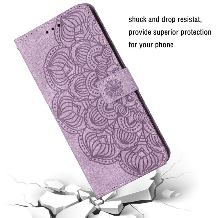 Avelena | Iphone 15 Pro Mandala Prägung Flip Leder Handyhülle - Lila