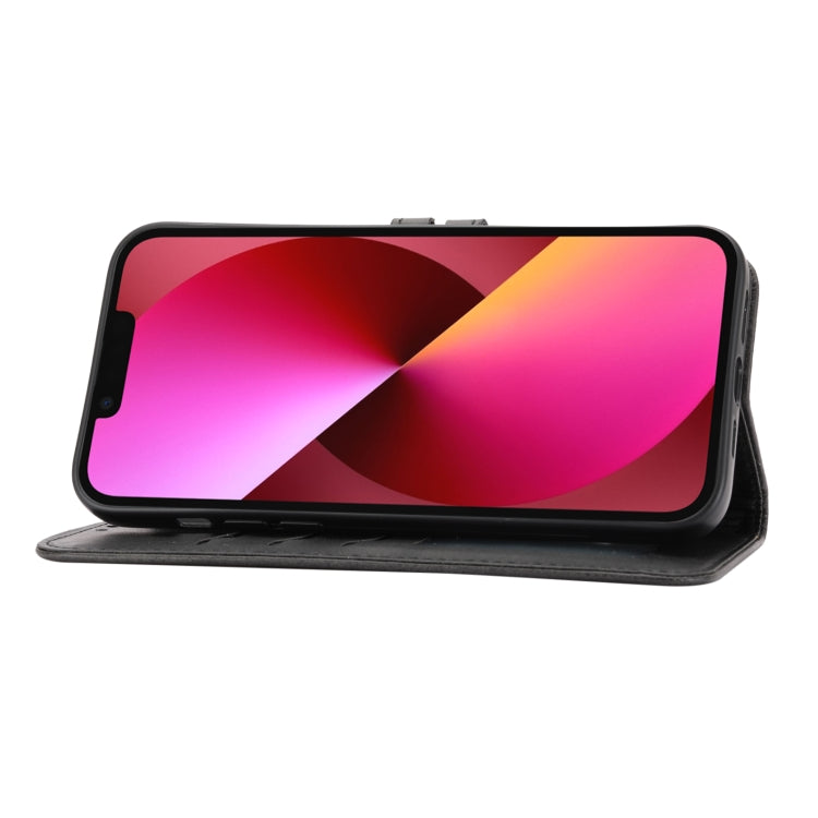 Avelena | iPhone 15 Prägung Happy Cat Muster Flip Leder Handyhülle - Schwarz