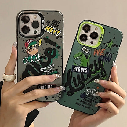 Avelena | iPhone 14 Englische Zeichen PC Handyhülle - Dinosaurier