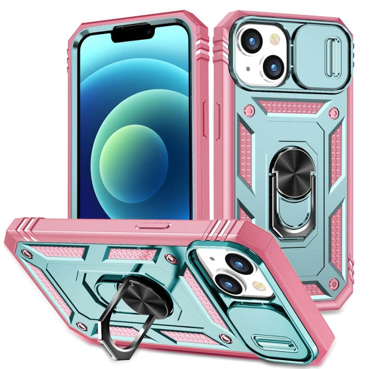Avelena | iPhone 15 Sliding Camshield Halterung Handytasche - Grün+Rosa