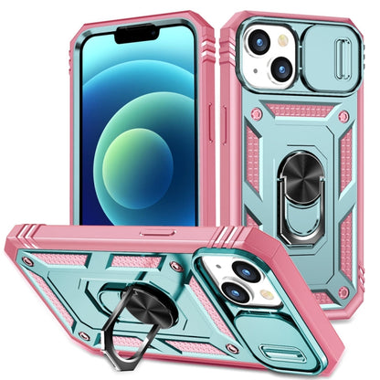 Avelena | iPhone 15 Sliding Camshield Halterung Handytasche - Grün+Rosa