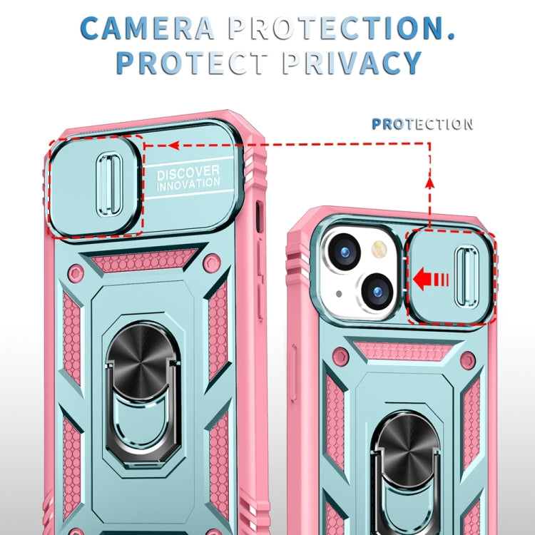 Avelena | iPhone 15 Sliding Camshield Halterung Handytasche - Grün+Rosa