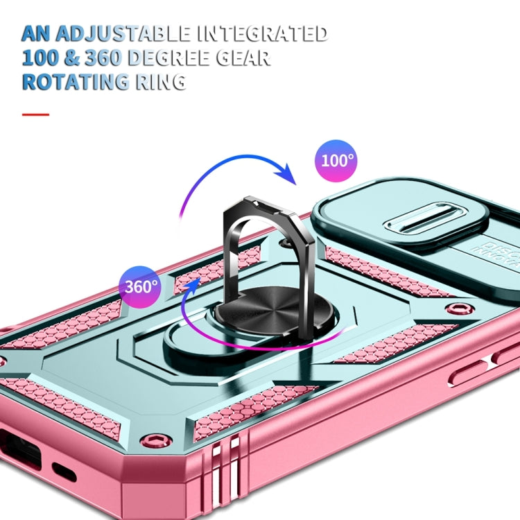 Avelena | iPhone 15 Sliding Camshield Halterung Handytasche - Grün+Rosa