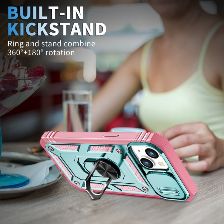 Avelena | iPhone 15 Sliding Camshield Halterung Handytasche - Grün+Rosa