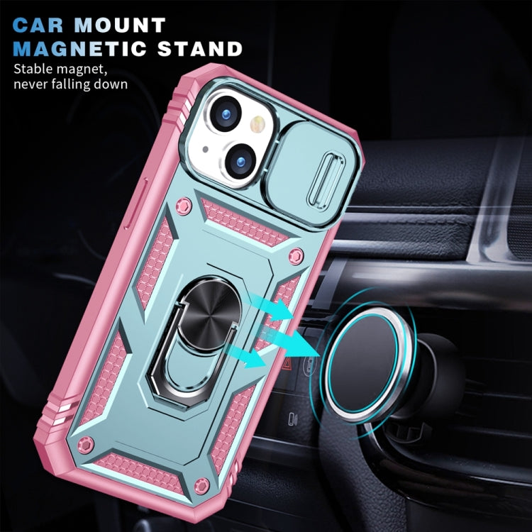 Avelena | iPhone 15 Sliding Camshield Halterung Handytasche - Grün+Rosa