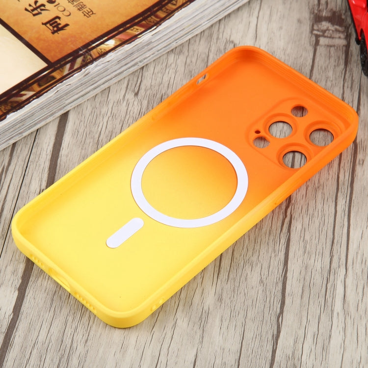 Avelena | iPhone 15 Flüssig TPU Silikon Gradient MagSafe Handyhülle - Orange Gelb