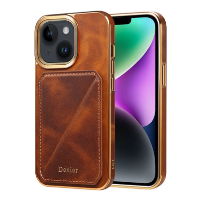 Avelena | Iphone 14 Plus Denior Öl Wachs Leder Elektroplating Kartensteckplatz Halter Handyhülle - Braun