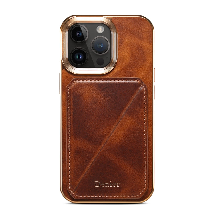 Avelena | Iphone 14 Plus Denior Öl Wachs Leder Elektroplating Kartensteckplatz Halter Handyhülle - Braun