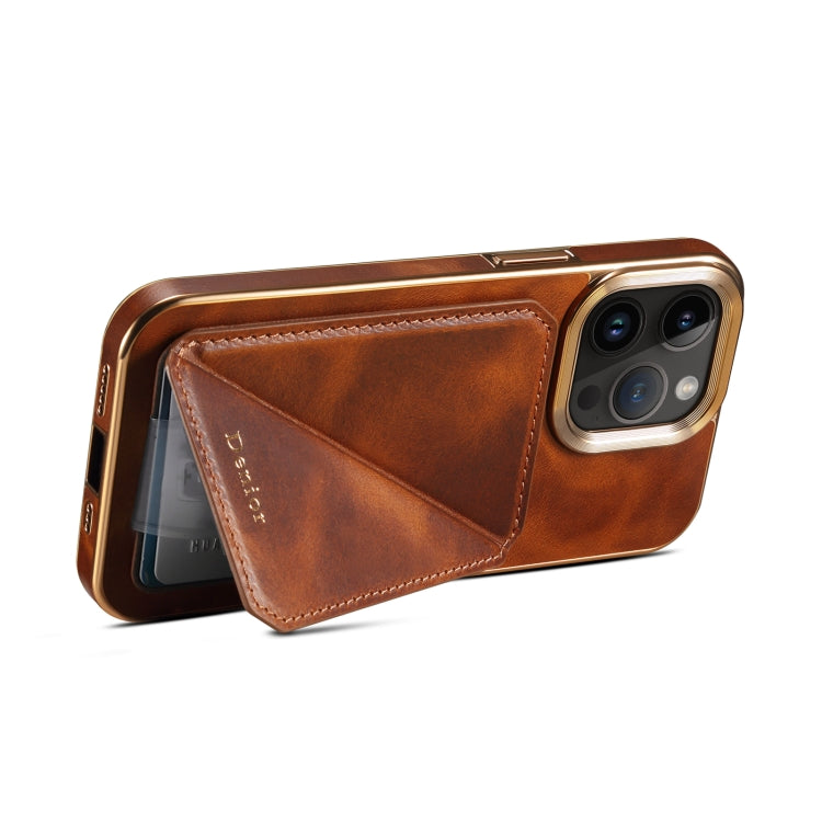 Avelena | Iphone 14 Plus Denior Öl Wachs Leder Elektroplating Kartensteckplatz Halter Handyhülle - Braun