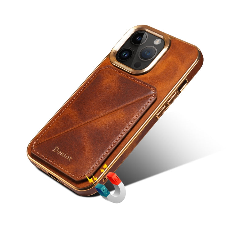 Avelena | Iphone 14 Plus Denior Öl Wachs Leder Elektroplating Kartensteckplatz Halter Handyhülle - Braun