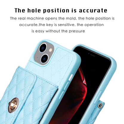 Avelena | iPhone 15 Horizontal Wallet Rhombic Leder Handyhülle - Blau