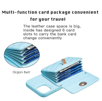 Avelena | iPhone 15 Horizontal Wallet Rhombic Leder Handyhülle - Blau