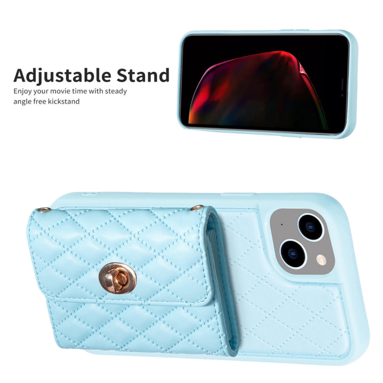 Avelena | iPhone 15 Horizontal Wallet Rhombic Leder Handyhülle - Blau