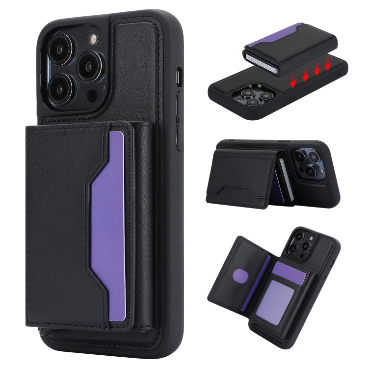 Avelena | Iphone 15 Pro Rfid Diebstahlschutz Abnehmbares Kartenetui Leder Handyhülle - Schwarz