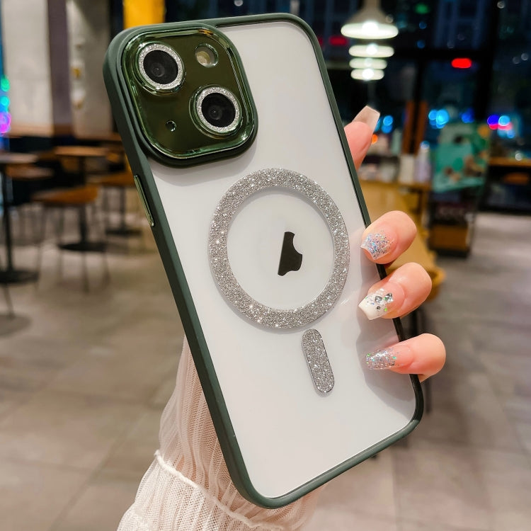 Avelena | iPhone 14 MagSafe Gradient Color Glitter TPU + Acryl Handyhülle mit Objektivfolie - Grün