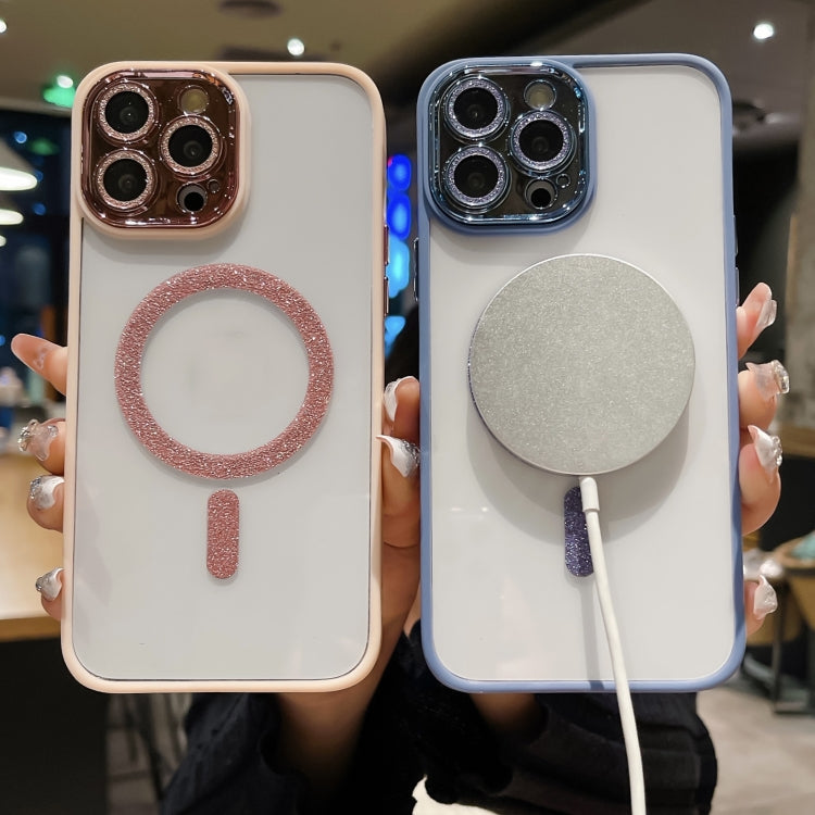 Avelena | iPhone 14 MagSafe Gradient Color Glitter TPU + Acryl Handyhülle mit Objektivfolie - Grün