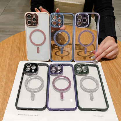 Avelena | iPhone 14 MagSafe Gradient Color Glitter TPU + Acryl Handyhülle mit Objektivfolie - Grün