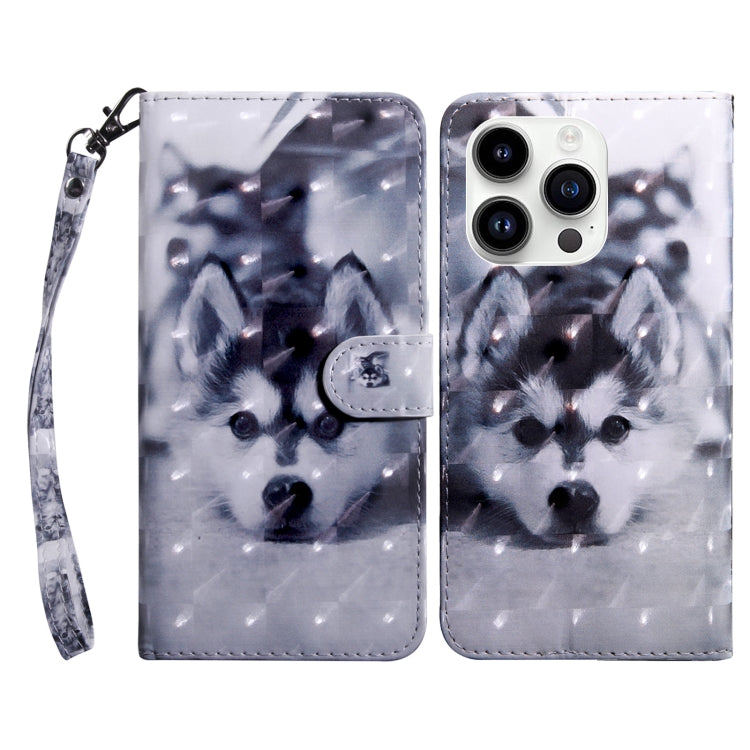 Avelena | Iphone 15 Pro 3D Bemalte Leder Telefonhülle - Husky