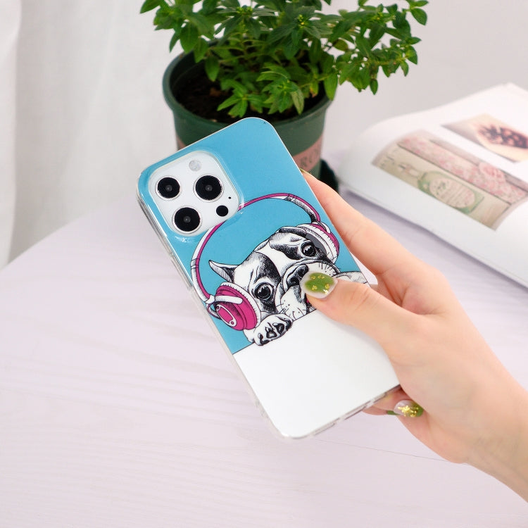 Avelena | Iphone 15 Pro Elektroplattierung Weiches Tpu Handyhülle - Kopfhörer Hund