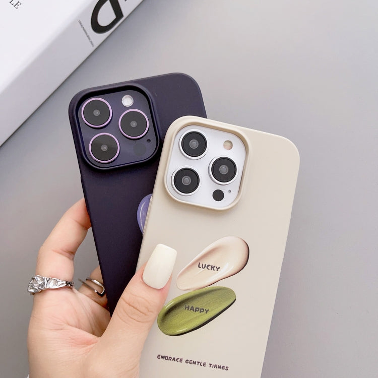 Avelena | iPhone 14 Pro Gepunktete Muster Hautfreundliche PC Handyhülle - Lila+Etikett
